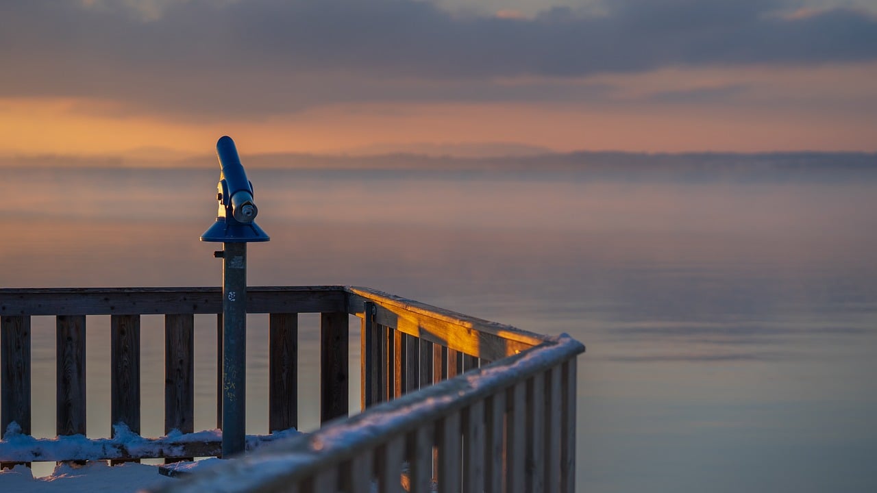 sunset, lake, telescope-8437462.jpg